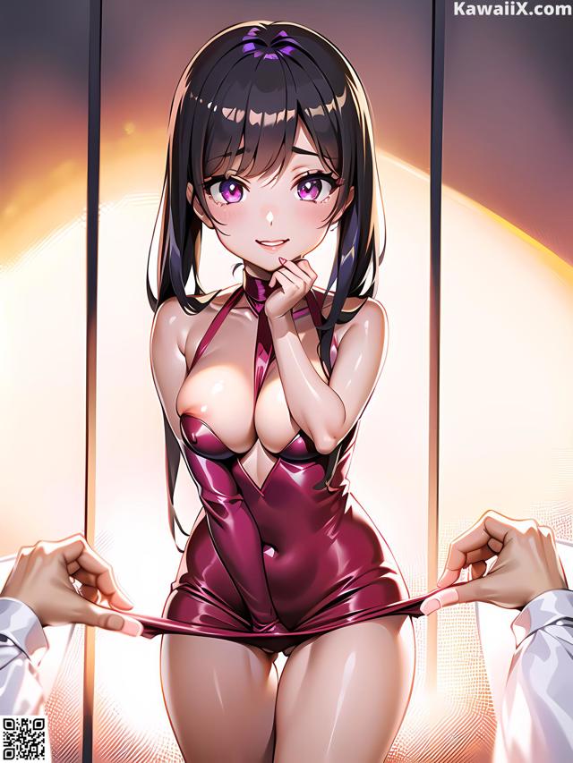 A woman in a red dress is being fucked by a man.