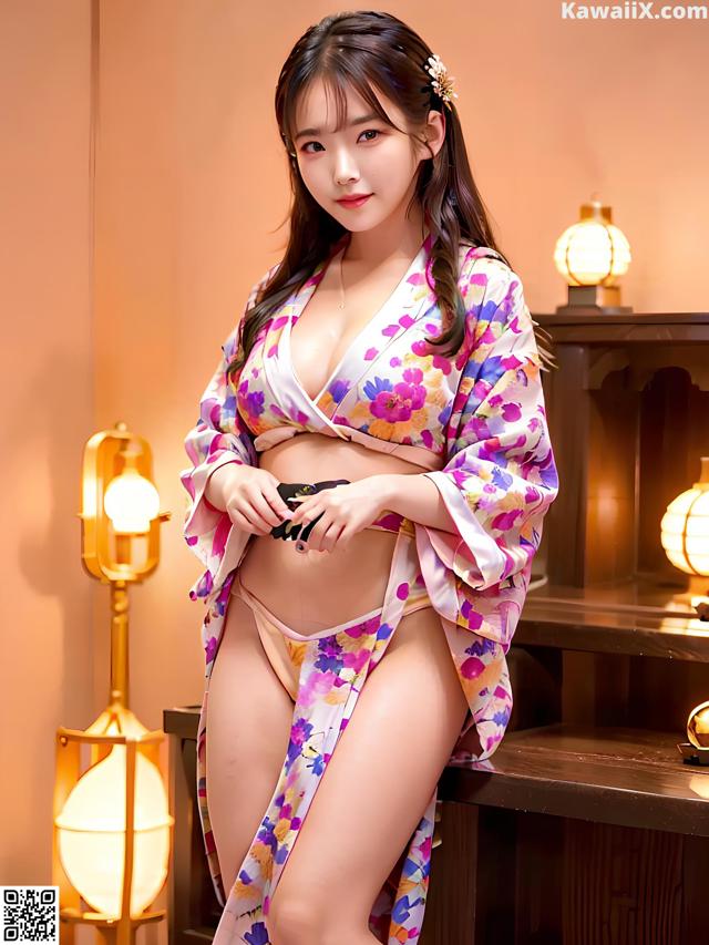 A woman in a kimono posing for the camera.